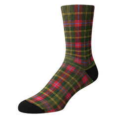 Vibrant plaid patterned sock against a white background isolated on white background