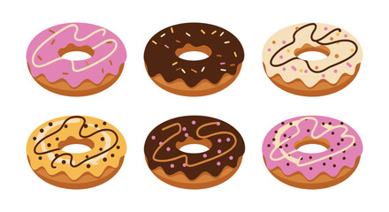 Colorful donuts with frosting and sprinkles on a white background