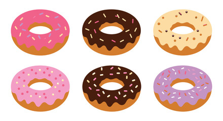 Colorful donuts with sprinkles and different types of frosting