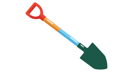 A colorful plastic shovel with red handle and green blade