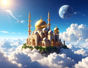 Golden Mosque Floating Above Clouds