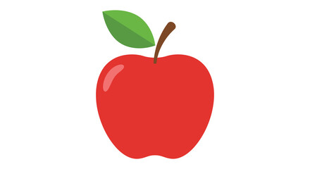 A bright red apple with a green leaf on a white background