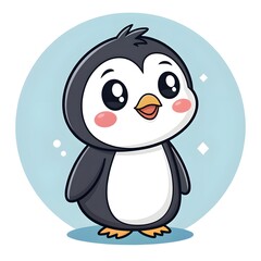 Obraz premium Adorable Chibi Penguin Chick With A Bright Jellybean Nose, Cute Kawaii Cartoon Illustration Perfect For Children’s Designs, Sweet Candy Themes, Whimsical Animal Art, And Playful Artwork