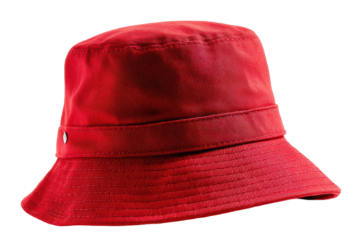 Casual red bucket hat urban product bright light isolated on transparent background