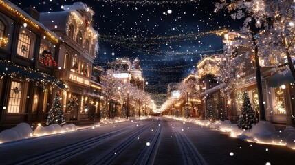 Fototapeta premium Cozy winter town street holiday night