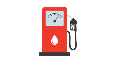 Gas pump with a fuel gauge and nozzle on a white background