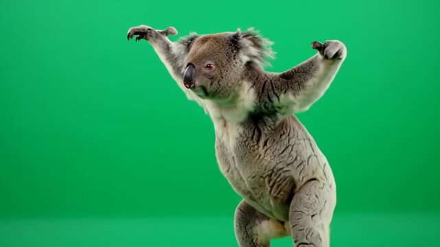 Koala in Green Screen - A Playful Aerial Leap!