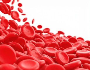 Flowing red blood cells isolated on solid white background