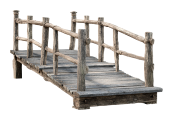 Wooden bridge in nature scenic viewpoint environment isolated on transparent background