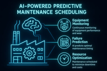 Predictive Maintenance Infographic with AI Analytics for Manufacturing Efficiency