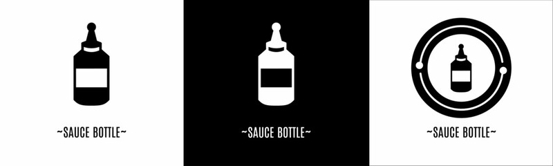 Sauce bottle logo set. Collection of black and white logos. Stock vector.