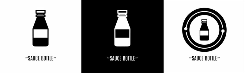 Sauce bottle logo set. Collection of black and white logos. Stock vector.