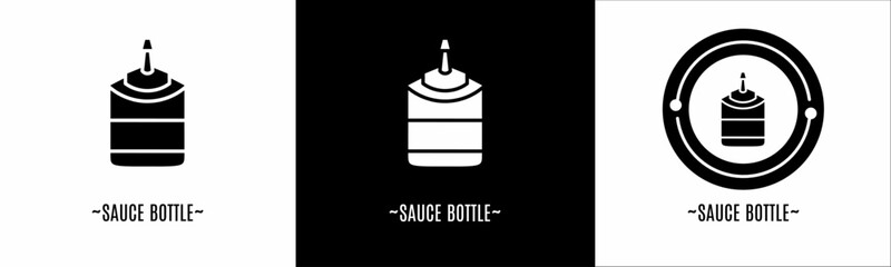 Sauce bottle logo set. Collection of black and white logos. Stock vector.