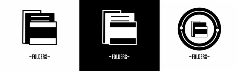 Folders logo set. Collection of black and white logos. Stock vector.