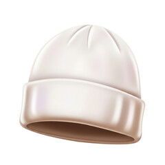 Fototapeta premium Creamy white knit beanie hat with ribbed brim and crown seams isolated on white background