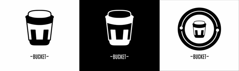 Bucket logo set. Collection of black and white logos. Stock vector.