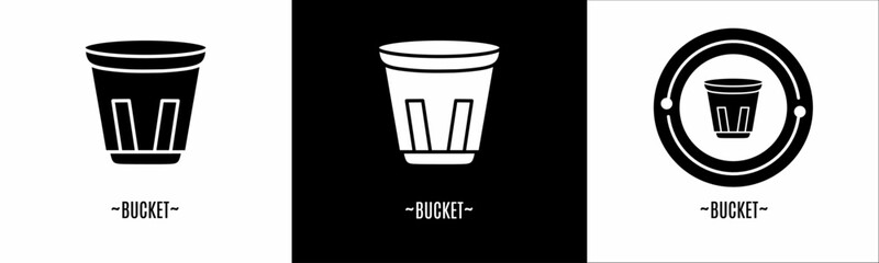 Bucket logo set. Collection of black and white logos. Stock vector.
