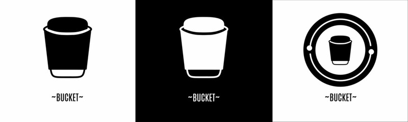 Bucket logo set. Collection of black and white logos. Stock vector.