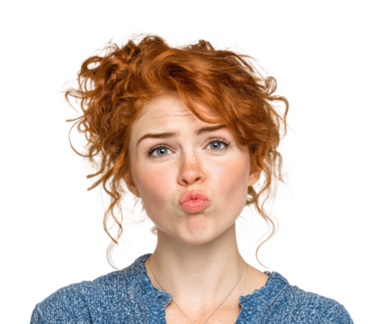 Pouting young woman portrait bright isolated on transparent background