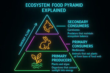 Ecological Food Pyramid with Energy Transfer Levels for Biology Education