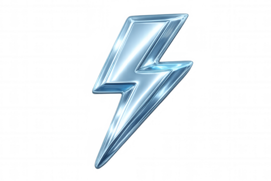 Lightning bolt symbol signaling electric power, energy concept against transparent backdrop