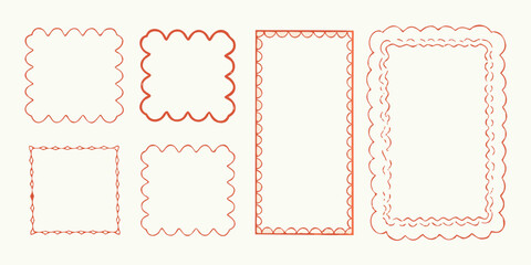 Set Of Six Decorative Hand Drawn Red Scalloped Frames And Borders doodle