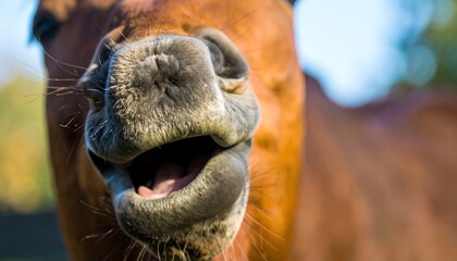 Horse's Close-Up Muzzle Outdoors