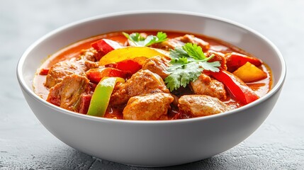 A bowl of spicy curry served with naan bread, cultural fusion theme