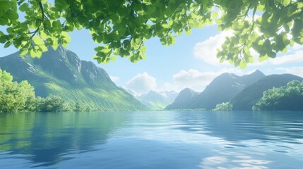 Tranquil mountain lake scene