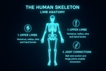 Human Limb Skeletal Anatomy in Neon for Medical Studies