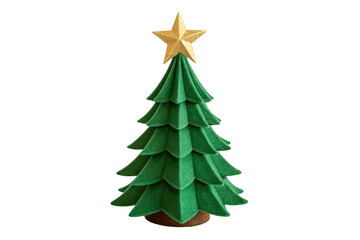 Obraz premium A green glitter christmas tree with a gold star on top, isolated on transparent background