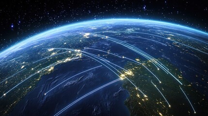 Obraz premium Global communication network on earth at night