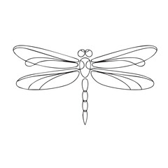 Continuous line of a dragonfly .Single one line art of wild dragonfly , One continuous line illustration of an dragonfly isolated on white background.