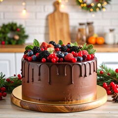 Festive chocolate cake with berries (2)