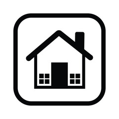 Black House Icon with Windows and Rounded Square Border