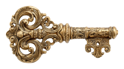 Vintage decorative key antique shop product isolated on transparent background