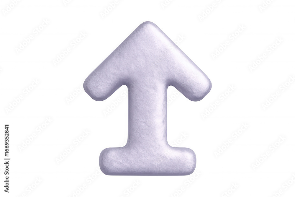 Poster white fluffy arrow pointing upward in 3d rendering, transparent background, suitable for graphic des