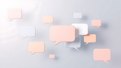 Modern feedback concept with floating speech bubble shapes on a soft gradient background.