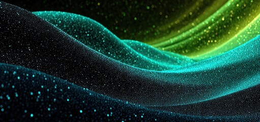 Abstract flowing texture of teal and green particles