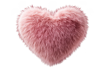 Fluffy pink heart pillow love valentine's day romance decoration plush soft cuddly gift texture isolated on transparent background