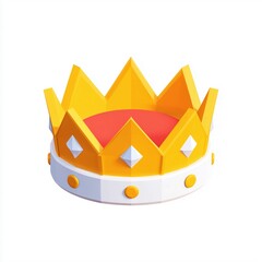 Crown icon,cartoon style,blue and gold colors,isometric illustration,white background,game design