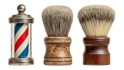 Vintage Barber Tools with Brush and Pole on Transparent Background