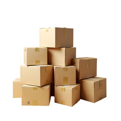 Obraz premium A stack of brown cardboard shipping boxes in a warehouse, ready for delivery