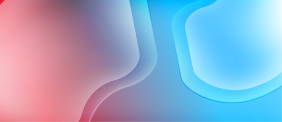 Abstract background features flowing shapes, pinks blend into blues. Soft gradients create smooth transitions, modern aesthetic.