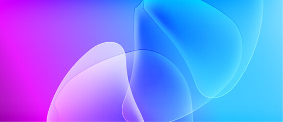 Abstract gradients blend purple, blue hues. Soft shapes overlap creating fluid visual experience. Modern design, vibrant colors.