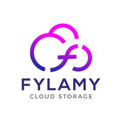 Modern cloud storage letter f logo design with abstract gradient vector