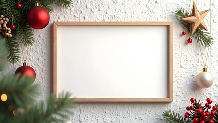 Display Mockup: Blank Whiteboard in the Wall with Christmas Ornament