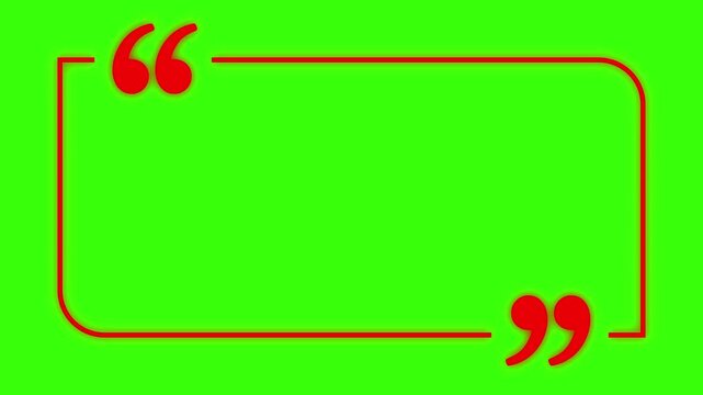 Animated design of a text quote box with caption and quotation marks on a green chroma background