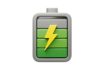 Isolated full battery icon with lightning bolt symbol, representing fast charging and efficient...