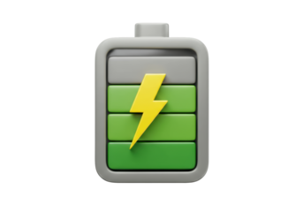 Isolated full battery icon with lightning bolt symbol, representing fast charging and efficient energy transfer in a digital and technological context